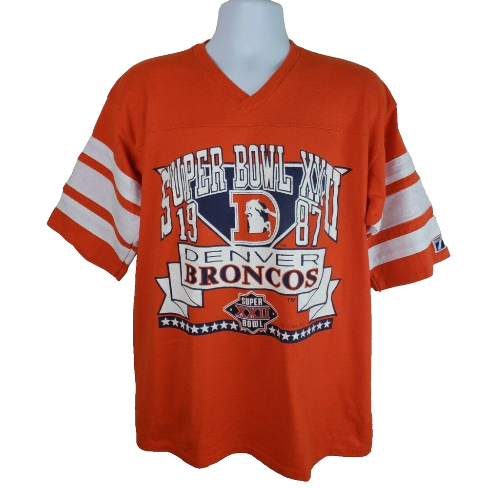 Vintage Logo Athletic Denver Broncos Super Bowl 22 1987 Orange T-shirt Size XL